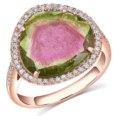 Watermelon Tourmaline ring in rose gold with diamonds - one of a kind piece by The Jewel Princess