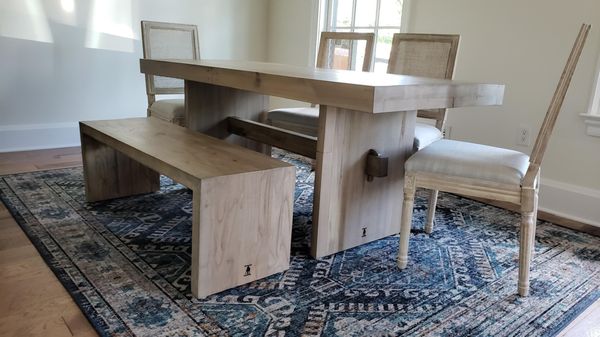 Oak trestle table and waterfall bench for River Ridge Project in Beacon, NY