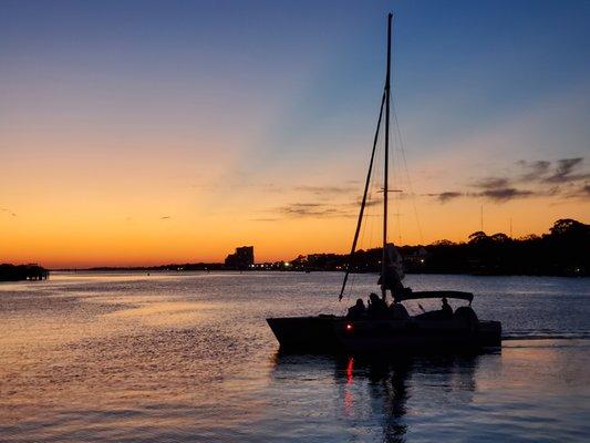 Sunset sail coming back to dock.