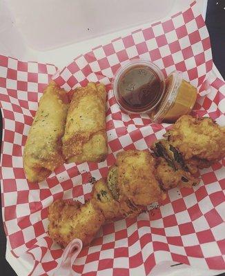 Philly Cheese Eggrolls w/ A Chicken on a Stick