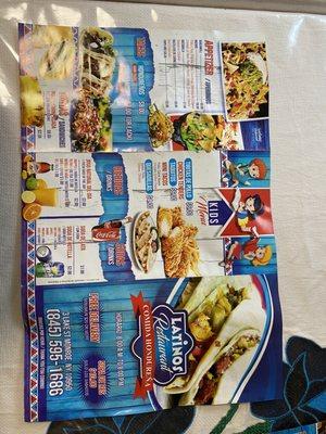 Front of the menu