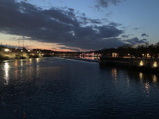 Setting sun over the water.