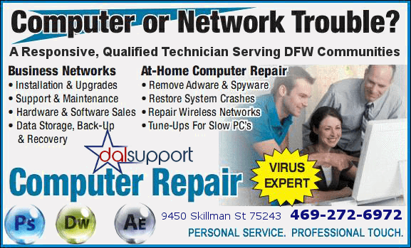 dalsupport experts will solve all you computer and network needs. Set up a visit or come to our shop in north Skillman st.