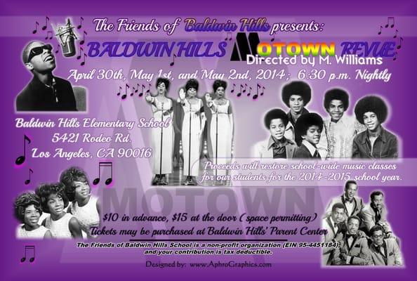 4"x 6" Custom flyer for Baldwin Hills Elementary school's Motown tribute program.