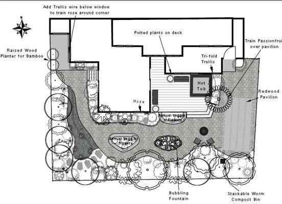 2D Landscape design for Westside Santa Cruz backyard