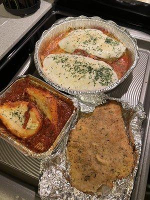 All so tasty!!  Yum! Chicken parm $26 Stuffed shells $11 Chicken cutlet $7