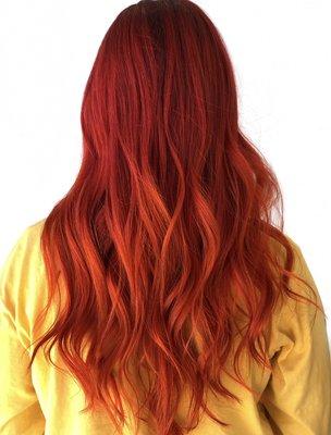 Fire red hair color + cut