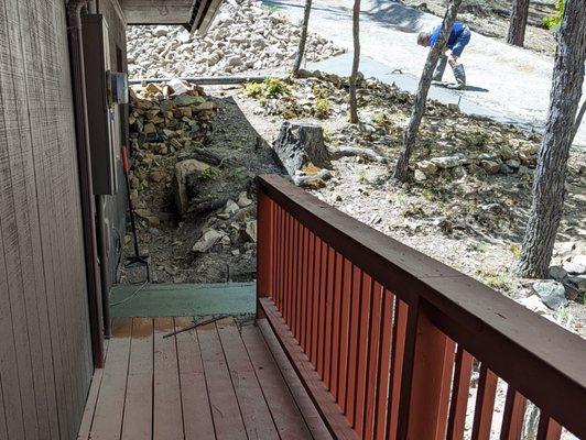 Step built at end of deck. Background is finisher on driveway apron