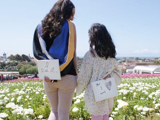 Masters graduation photoshoot in the flower fields