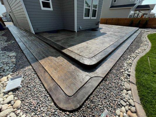 Wood Stamped Concrete Patio with border