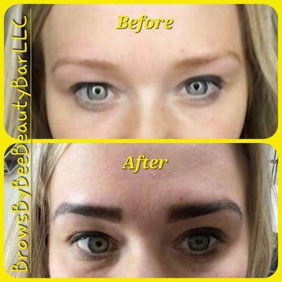 Before and After Photos of an Eyebrow Threading, that also got Eyebrow Tint.