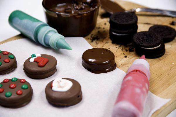 Holiday and Christmas Decorated Chocolate Covered Crème Filled Cookies