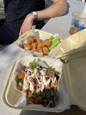 Tots and garlic Parmesan cauliflower wings.