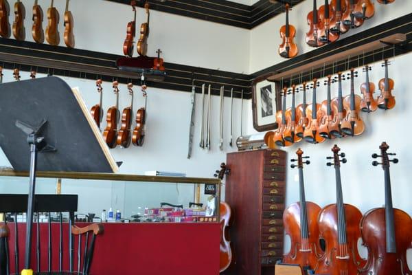 Our front room showcasing production models, bows, and accessories.