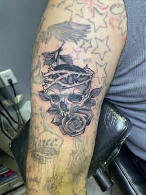 Skull & rose coverup tattoo