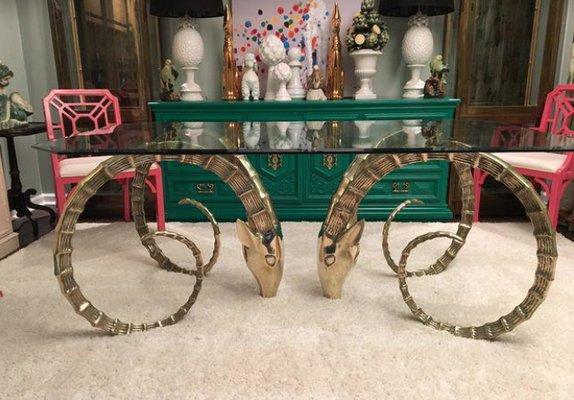 Vintage solid brass Ibex rams head dining table