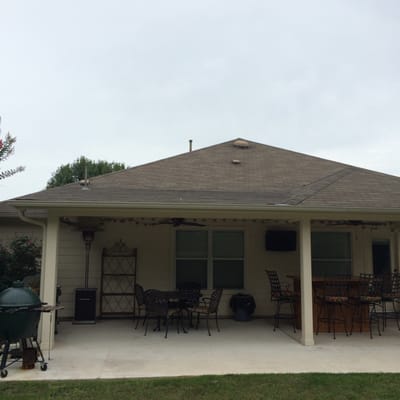 Here is our patio extension and Benny did all of the concrete as well .