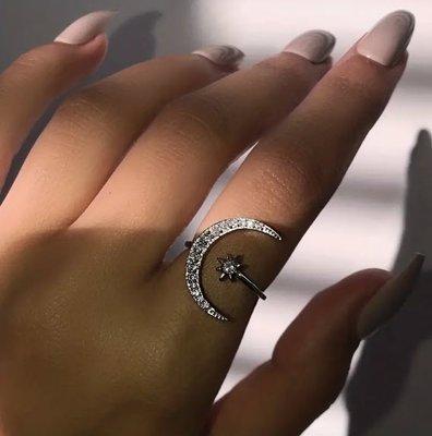 Crescent Moon & Star Open RIng