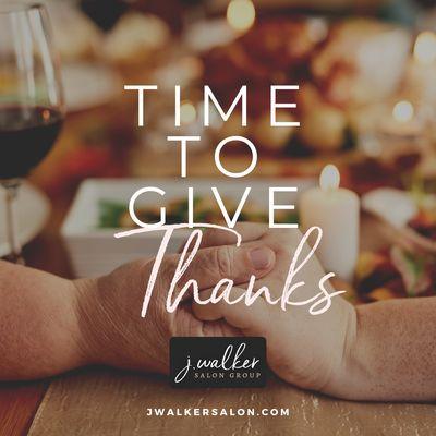 We at #JWalkerSalonGroup wish you a wonderful Thanksgiving filled with great food, family, friends, joy, and love.  Happy Thanksgiving!