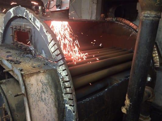 Cutting out a steel boiler