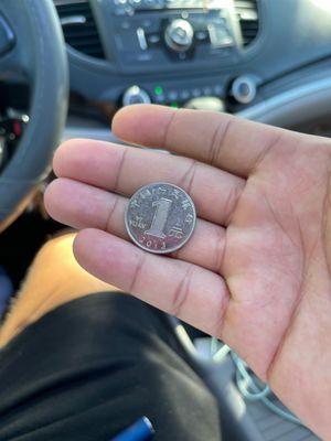 On of the coins i received, after fighting for my change