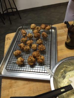 Shrimp corn fritters with orange cilantro cream sauce (sauce not pictured)