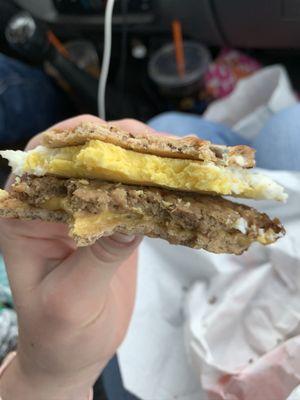 This is a photo of the 3rd time they messed up my power breakfast sandwich. Supposed to have egg whites with veggies.