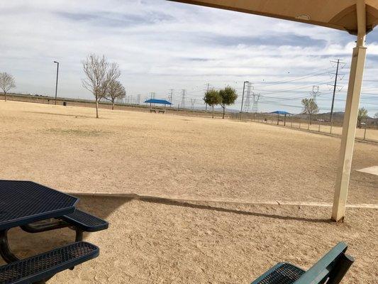 Benches are under shades. This is one side.