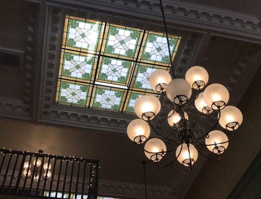 Shot of the ceiling, skylights, and light fixtures