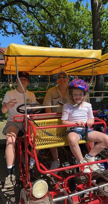 The kids on the surrey bike