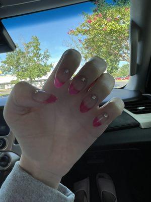 Pink tips & rhinestones (acrylic)