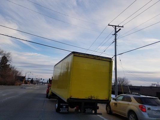 The box truck he was towing as he ran when it all happened