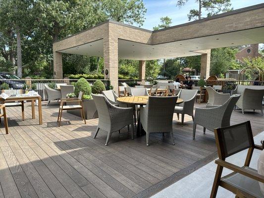 Outdoor seating near entrance to the hotel.