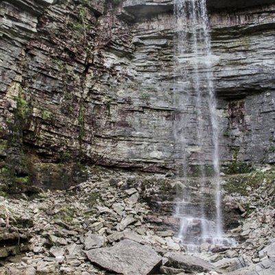 Rock scramble at base of falls