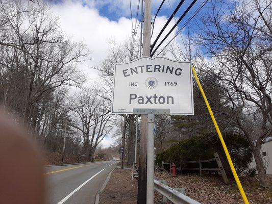 Entering Paxton sign from Worcester.