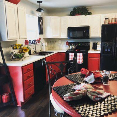 THE RED LADY
Both sets of cabinets uplifted. Table rehabbed  and Design Services rendered.