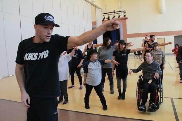 Lenny volunteering at Opportunity Village teaching a Hip Hop Dance class