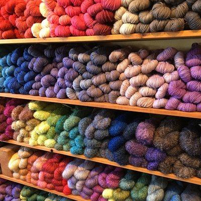 Our walls are filled with owner hand-dyed yarns.