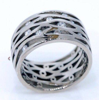 Wide diamond band in white gold