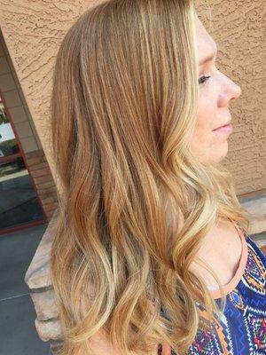 Beautiful sun kissed balayage on this clients natural red hair to enhance the beauty of her natural color