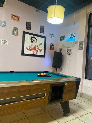 A pool table for some reason.