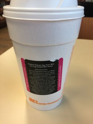 * don't forget the Dunkin' Donuts Sip Peel Win game   ends on October 15, 2018 if you purchase any large actually large drink.