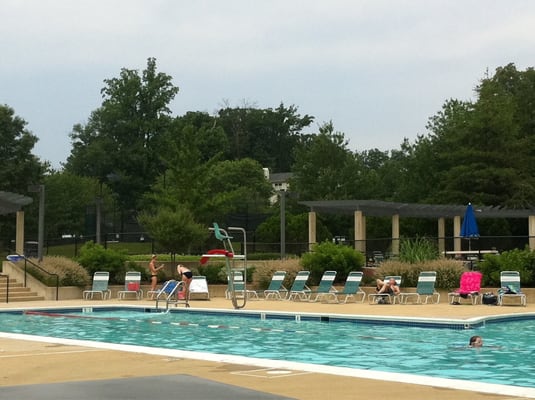 Pool with tennis courts in the background