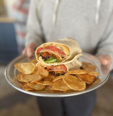 Bacon Swiss Wrap with housemade chips