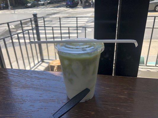 Iced matcha with almond milk