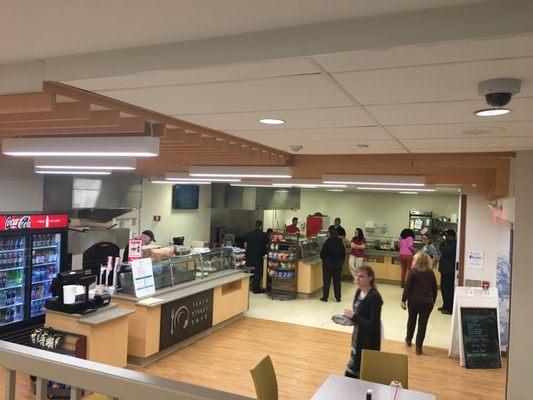 Surprising hidden spot upstairs in the Niagara Falls Memorial Medical Center has pizza made on site, salads, sandwiches, and stir fries.