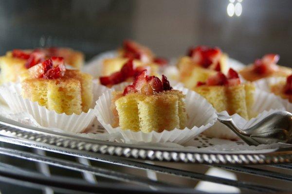 Menu of small bites changes weekly [Pictured: Italian sponge cake with Prosecco strawberry compote]