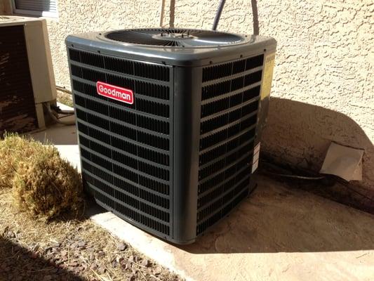 A Goodman heat pump condenser installed by Paradise Air.