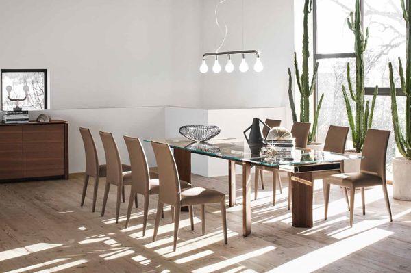 Tower Wood leg table, extends to seat 10 people.  Italian design by Calligaris.