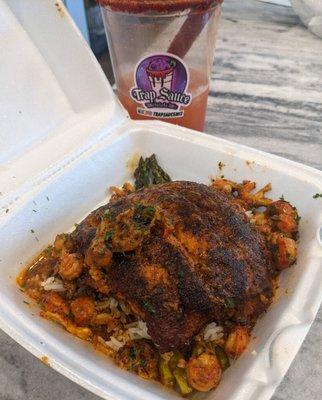 I'm hooked.  Chef J's food truck is fantastic. This is blackened salmon, crawfish with asparagus and rice.